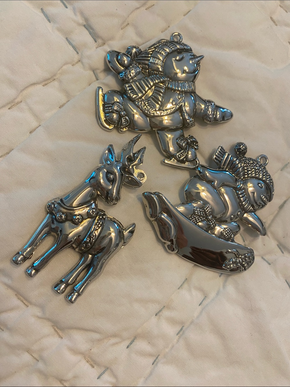 Gorham Shiny Silver Holiday Figurine Ornaments - Set of 3